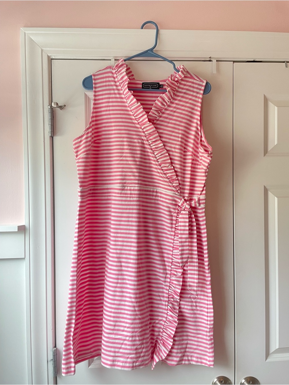 Duffield Lane Pink & White Striped Ruffle-Trim Top
